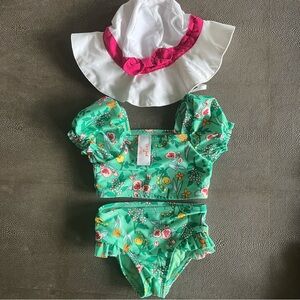 Cat & Jack Green Floral Bikini (18m) w/UPF 50 hat!